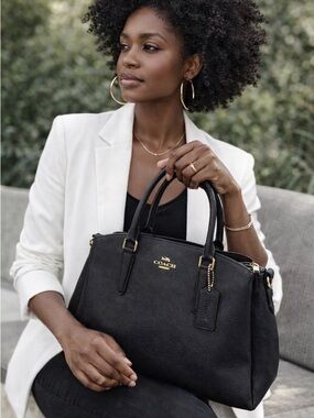 Coach Black Pebbled Leather Satchel with Gold Logo Hardware